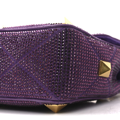 Valentino Garavani Crystal Suede Enamel Medium Roman Stud Shoulder Bag Purple 9 of 9