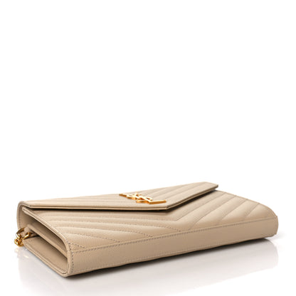 Saint Laurent Grain De Poudre Matelasse Chevron Monogram Chain Wallet Nude Powder 4 of 8