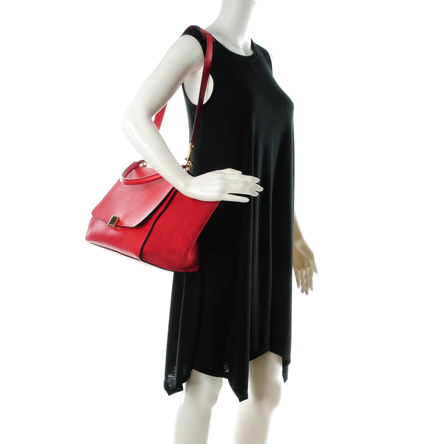 Drummed Calfskin Suede Small Trapeze Coquelicot