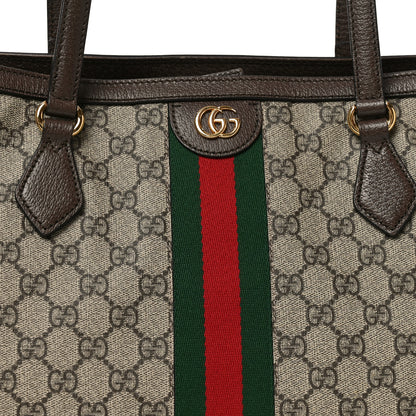Gucci GG Supreme Monogram Textured Calfskin Web Medium Ophidia Shopping Tote Beige Ebony New Acero 8 of 11