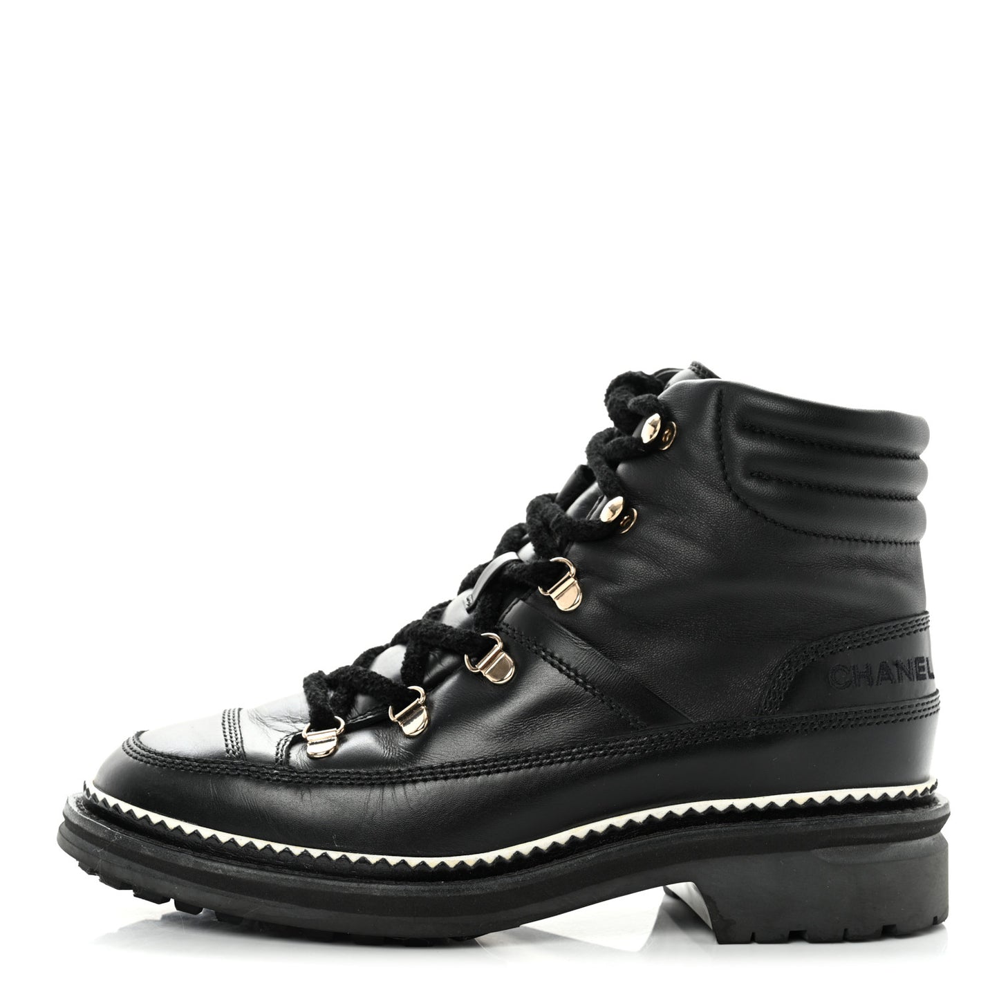 Calfskin Lambskin Lace Up Boots 37.5 Black