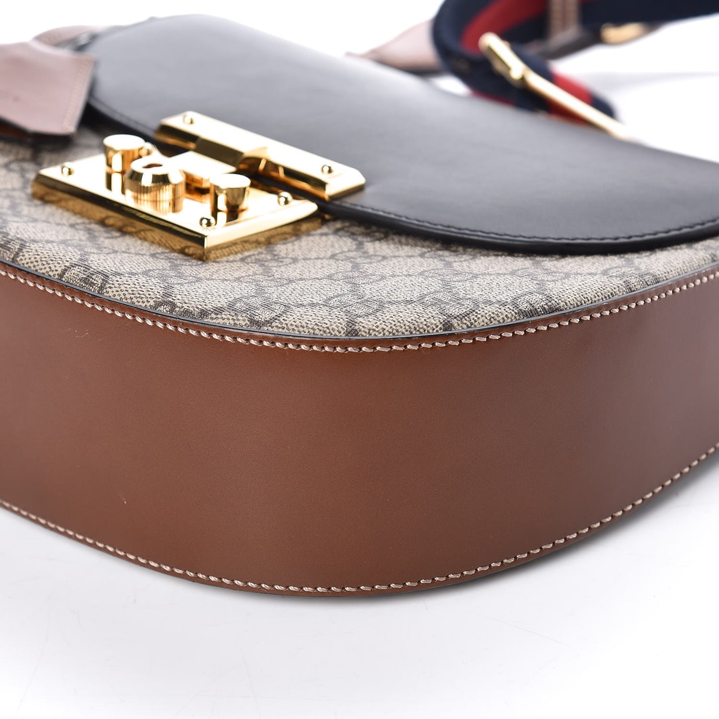 GG Supreme Monogram Web Medium Padlock Messenger Shoulder Bag Black