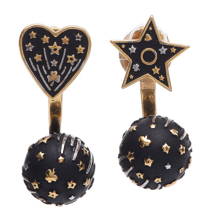 Christian Dior Metal Star Heart Earrings Black Gold 1 of 10