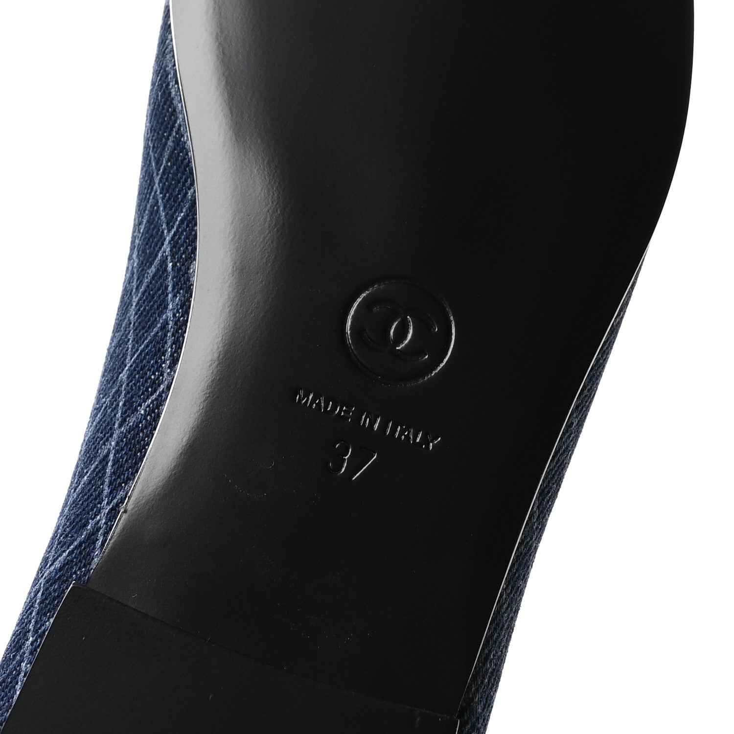 Chanel Denim Printed Quilt CC Cap Toe Ballerina Flats 37 Navy Blue Dark Grey 7 of 9