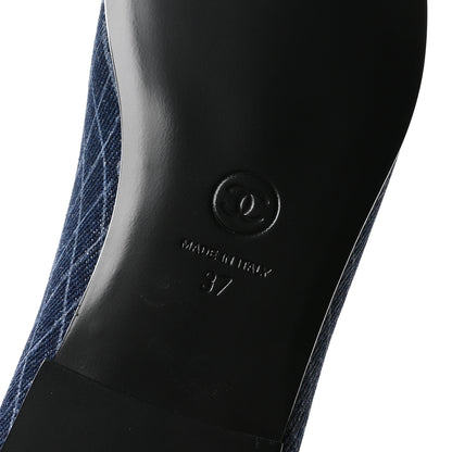 Chanel Denim Printed Quilt CC Cap Toe Ballerina Flats 37 Navy Blue Dark Grey 7 of 9