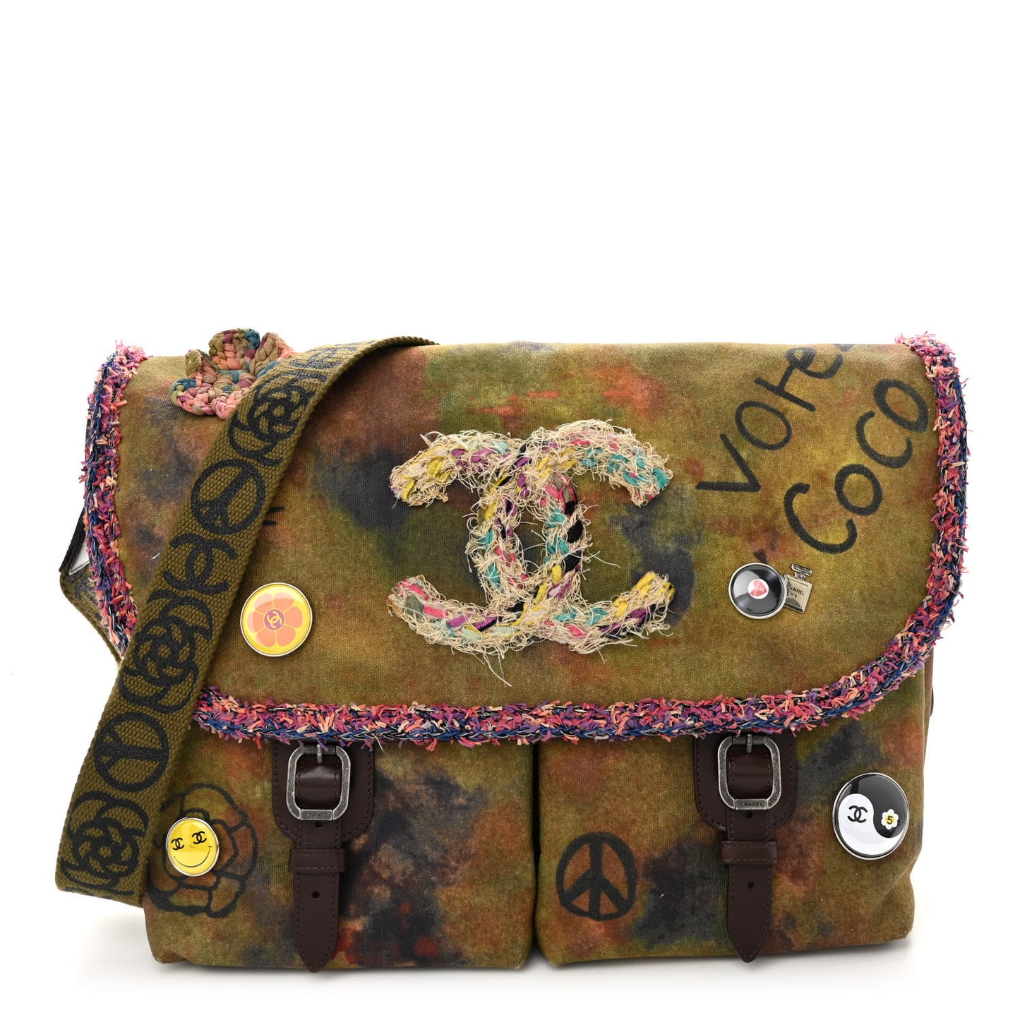 Washed Toile Large Graffiti On The Pavements Messenger Khaki Multicolor