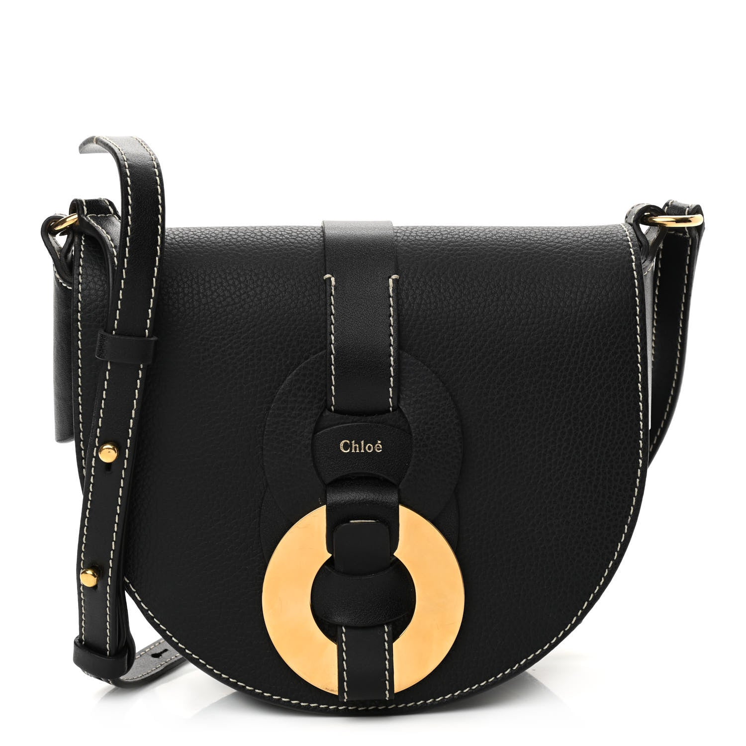 Chloe Grained Calfskin Small Darryl Saddle Crossbody Bag Black 1 of 9