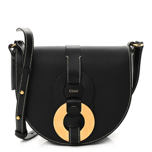 Grained Calfskin Small Darryl Saddle Crossbody Bag Black