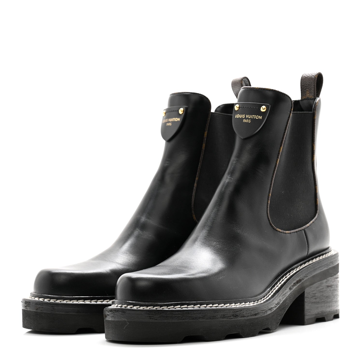 Louis Vuitton Calfskin Monogram Beaubourg Ankle Boots 38 Black 3 of 13