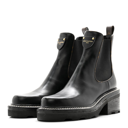 Louis Vuitton Calfskin Monogram Beaubourg Ankle Boots 38 Black 3 of 13