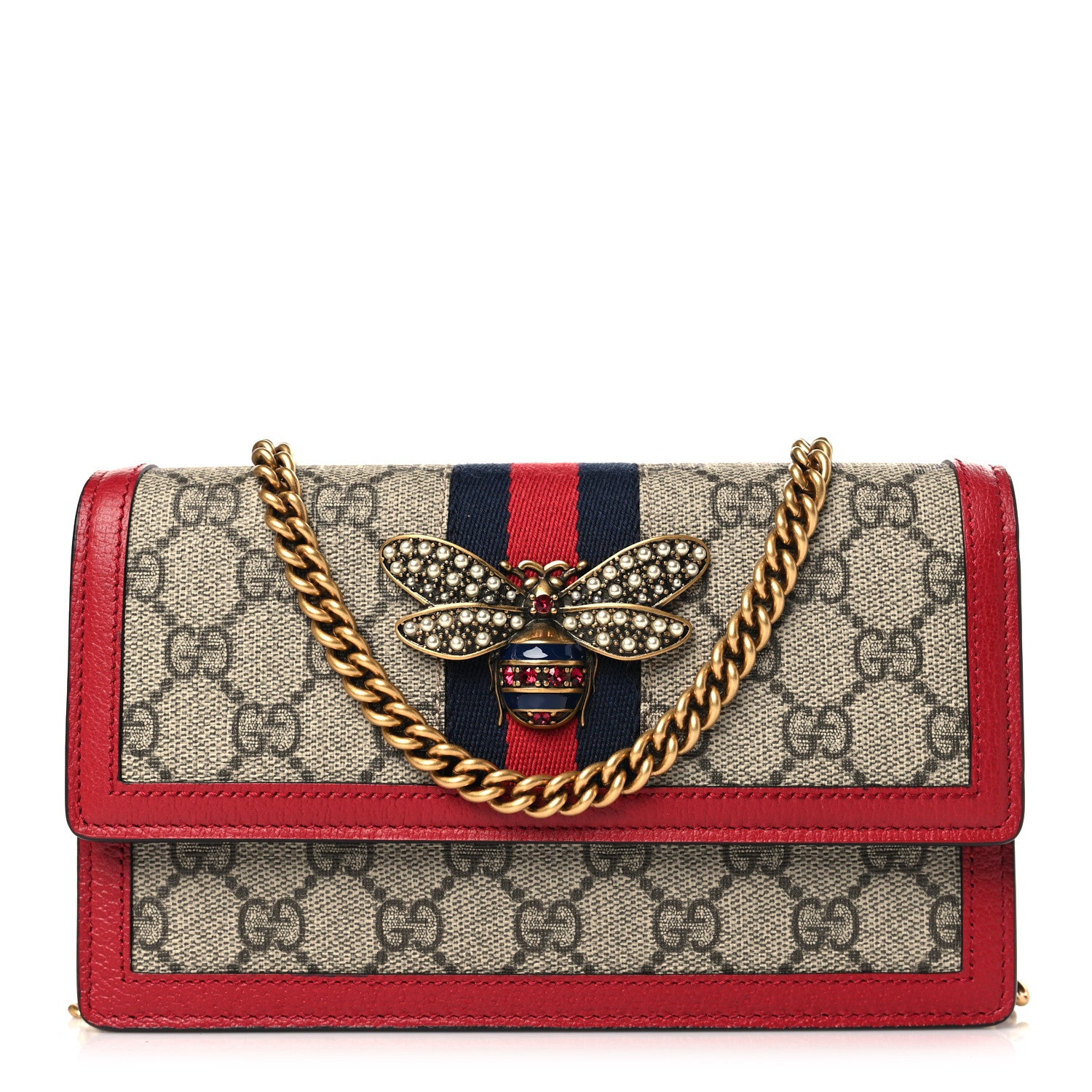 Gucci GG Supreme Monogram Web Queen Margaret Chain Wallet Red 1 of 8