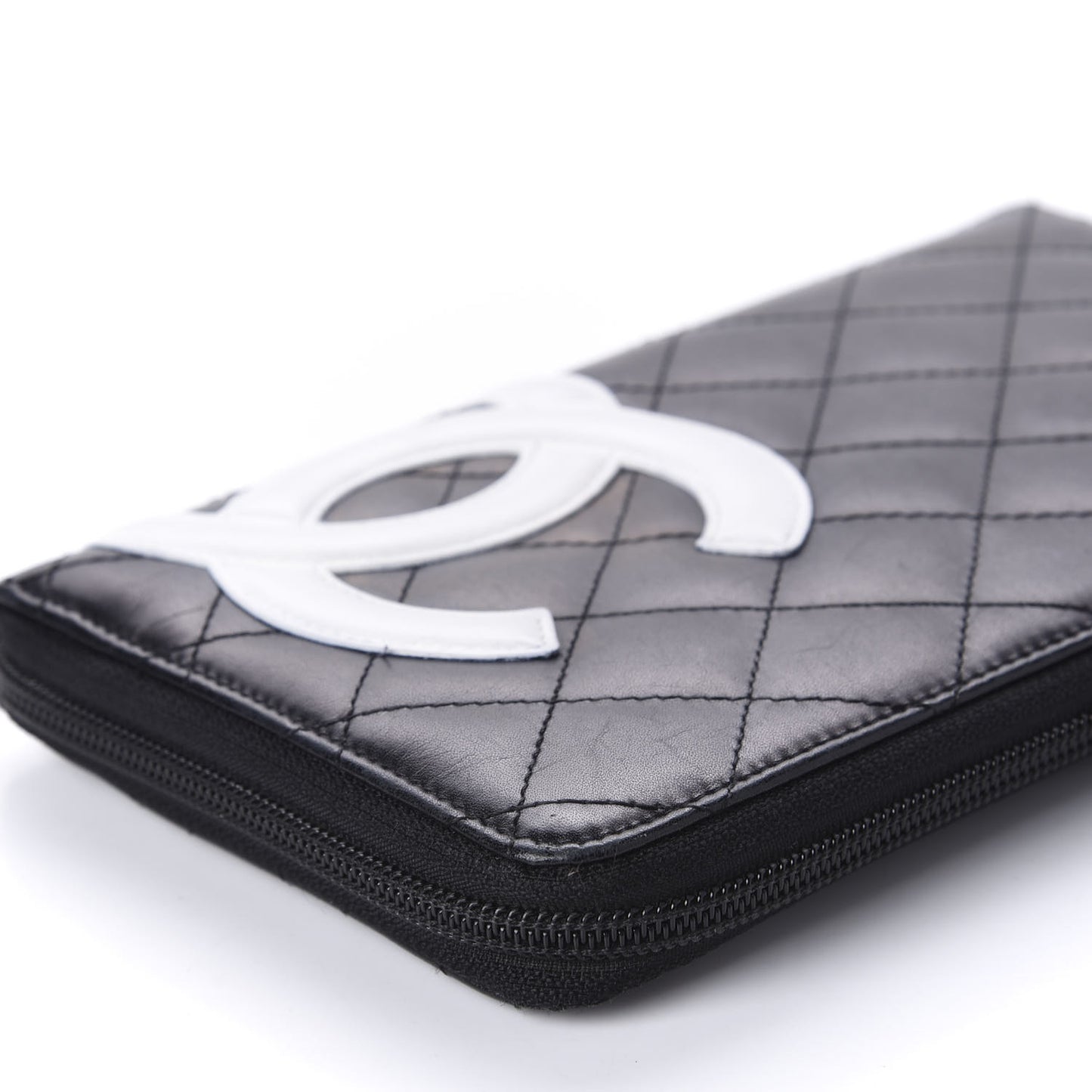 Calfskin Cambon Zip Around Organizer Wallet Black White