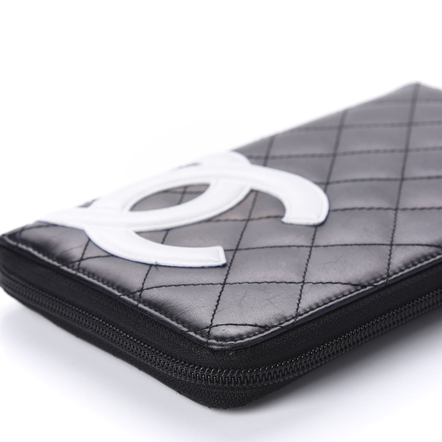 Chanel Calfskin Cambon Zip Around Organizer Wallet Black White 6 of 17