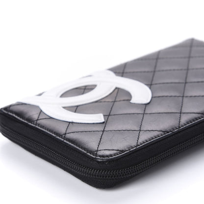 Chanel Calfskin Cambon Zip Around Organizer Wallet Black White 6 of 17