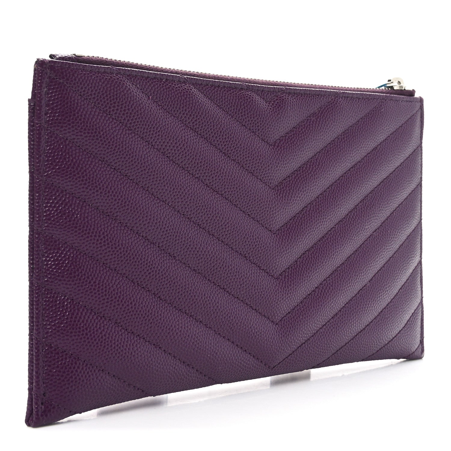 Saint Laurent Grain De Poudre Matelasse Chevron Monogram Bill Pouch Amaranto 3 of 8
