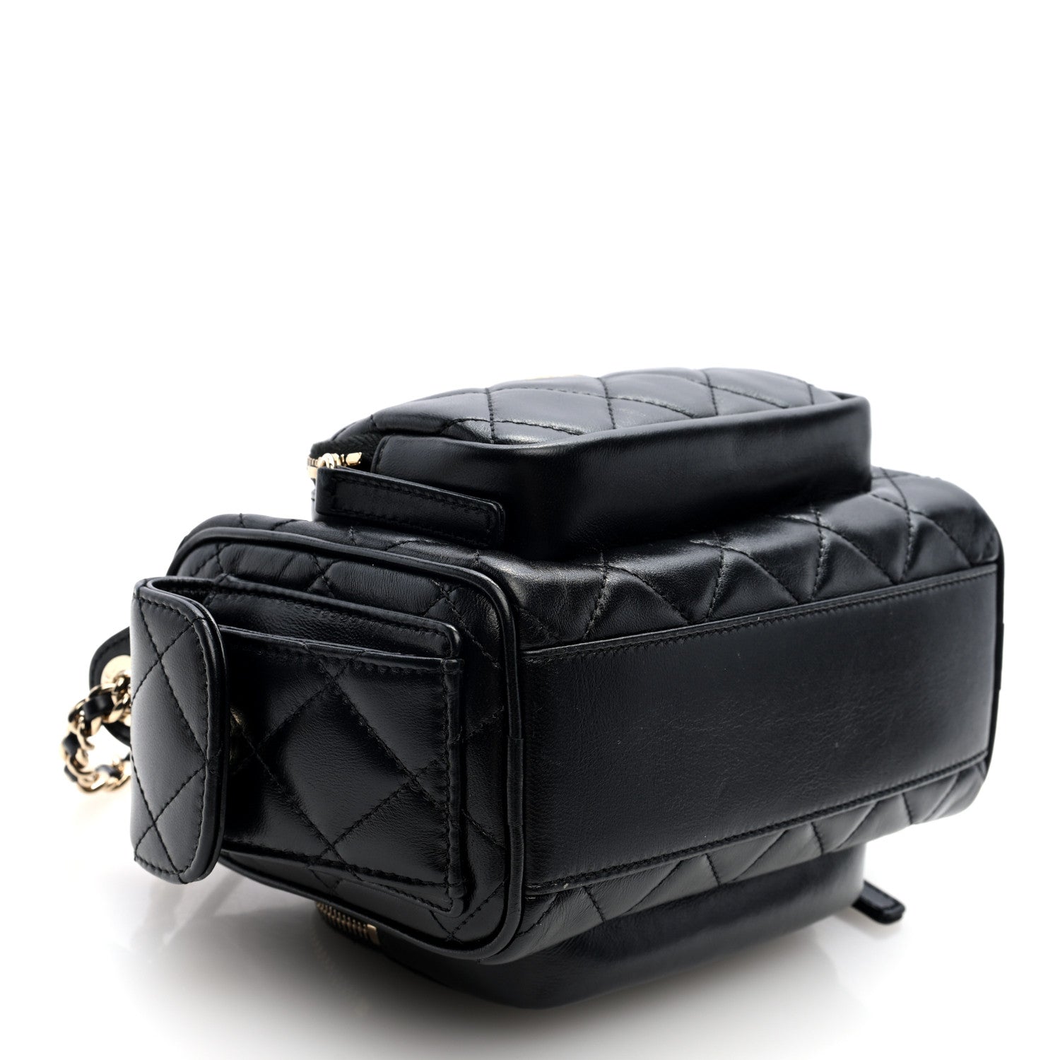 Chanel Shiny Crumpled Lambskin Quilted Small Preppy Pocket Camera Case Black 4 of 10