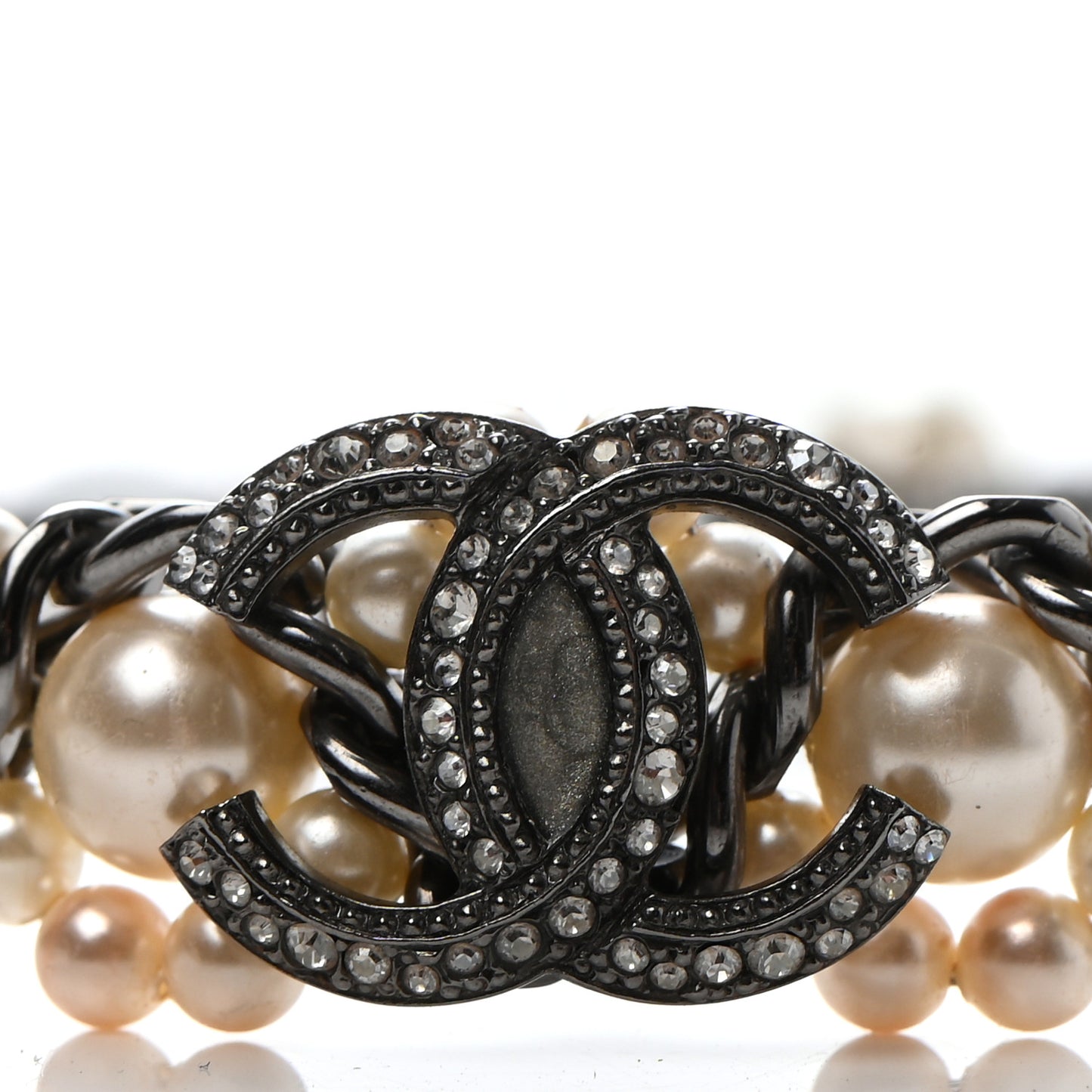 Pearl Crystal CC Choker Necklace Ruthenium