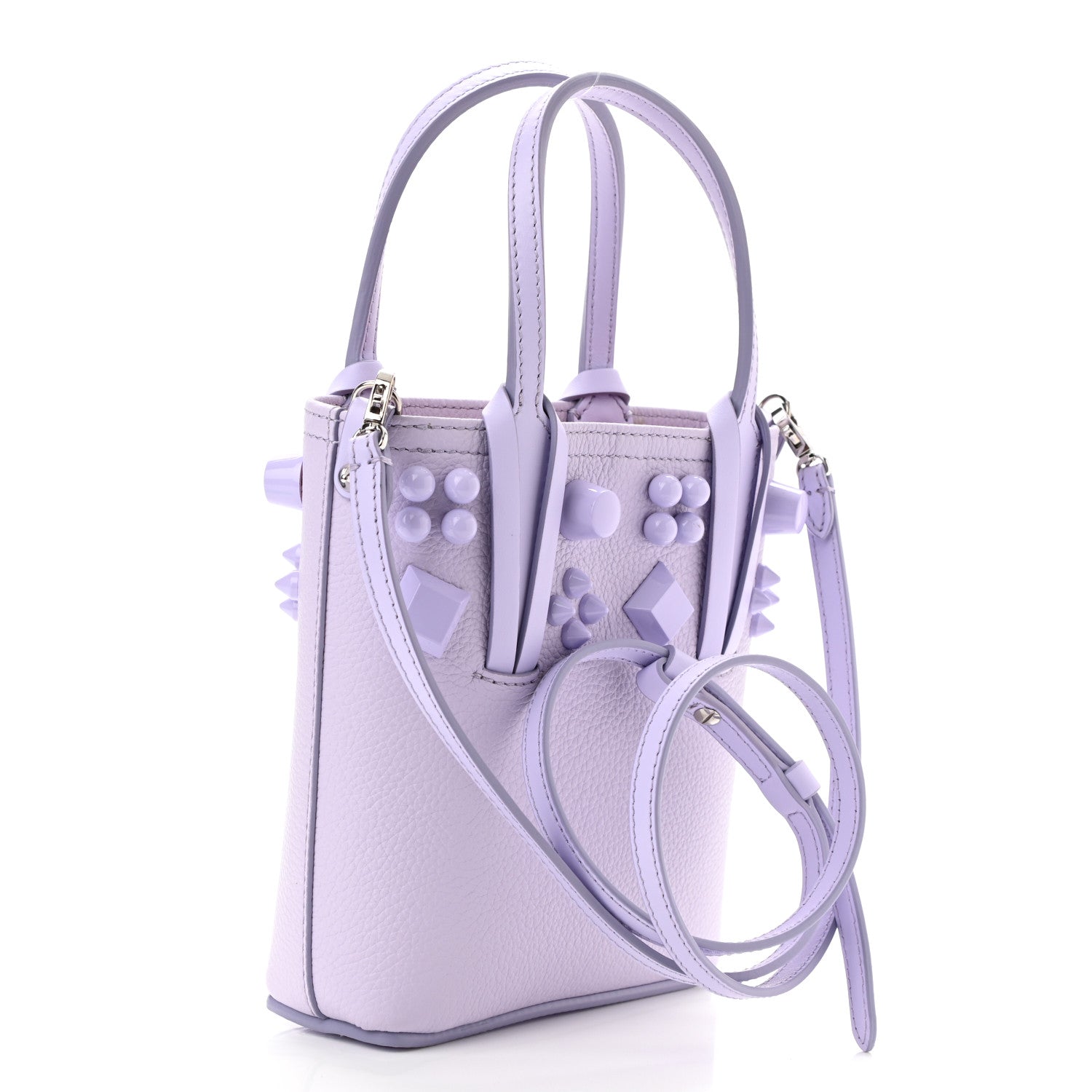 Christian Louboutin Calfskin Empire Spike Studded Mini North South Cabata Tote Lilac Smoke 2 of 10