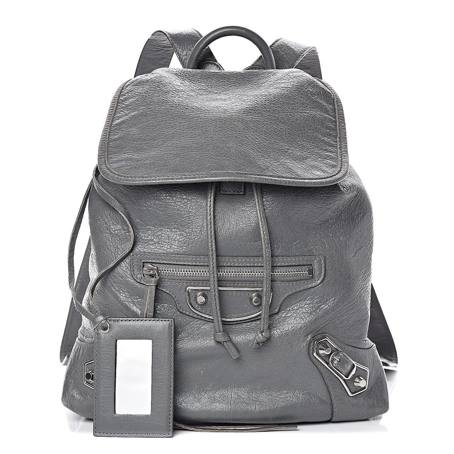 Agneau Silver Metallic Edge Hardware Backpack Gris Cendre