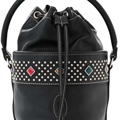 Saint Laurent Smooth Calfskin Studded Small Bahia Drawstring Bucket Bag Black Multicolor 7 of 10