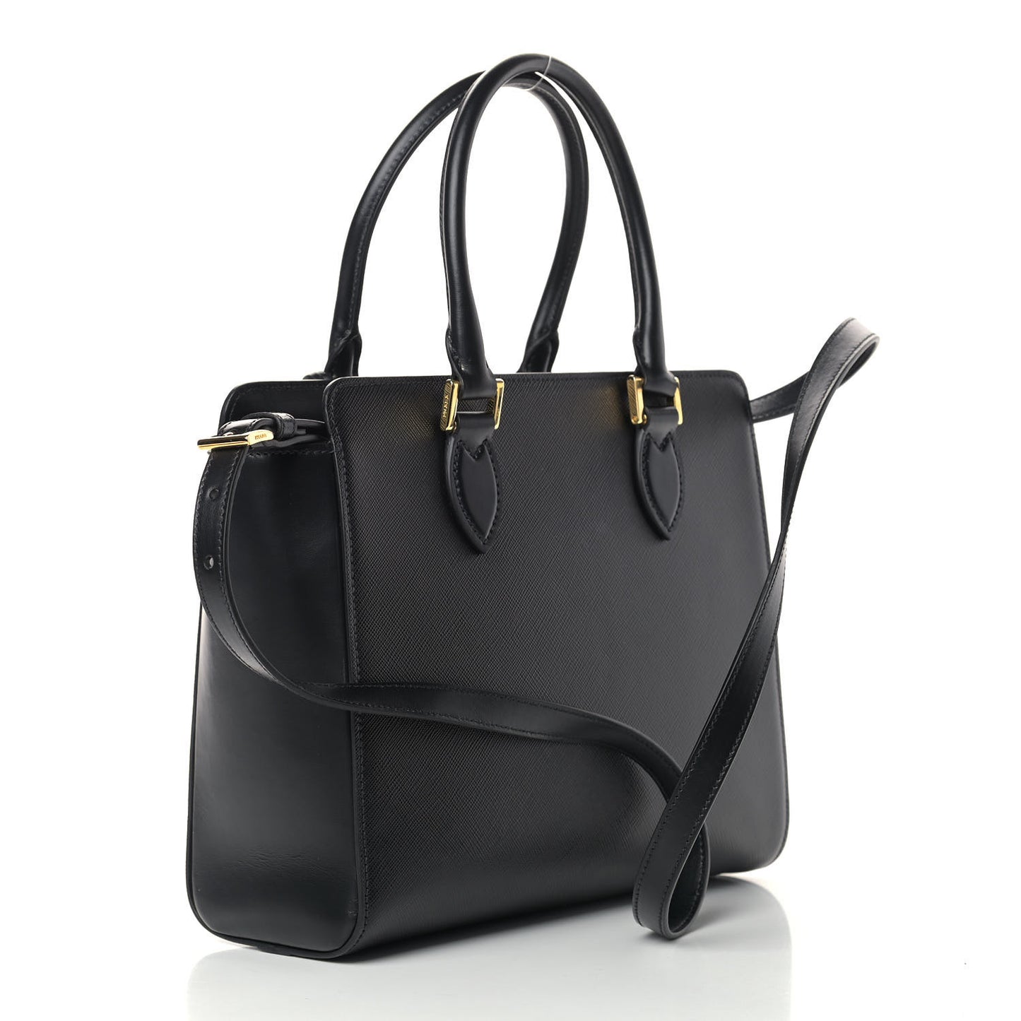 Saffiano Soft Calfskin Small Zippered Tote Black