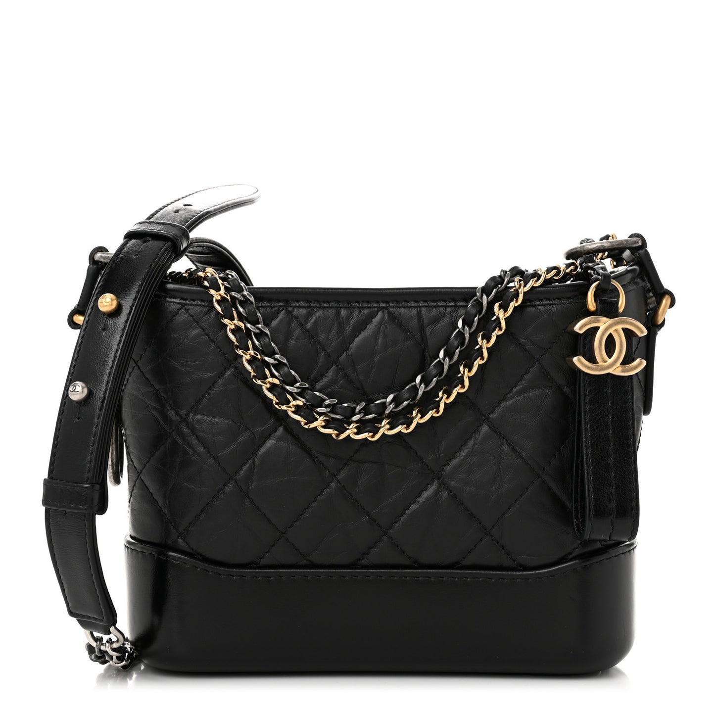 Aged Calfskin Quilted Small Gabrielle Hobo Black