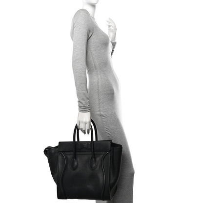 Celine Drummed Calfskin Mini Luggage Black 2 of 10