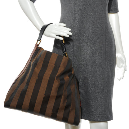 Fendi Pequin Cuoio Vegetale Large Hobo Tobacco Black Cuoio 2 of 8