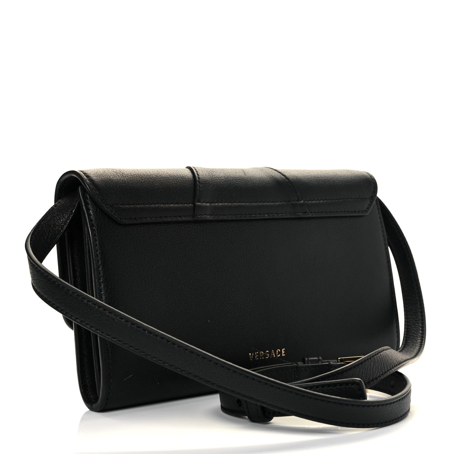 Grained Calfskin Virtus Wallet On Chain Black