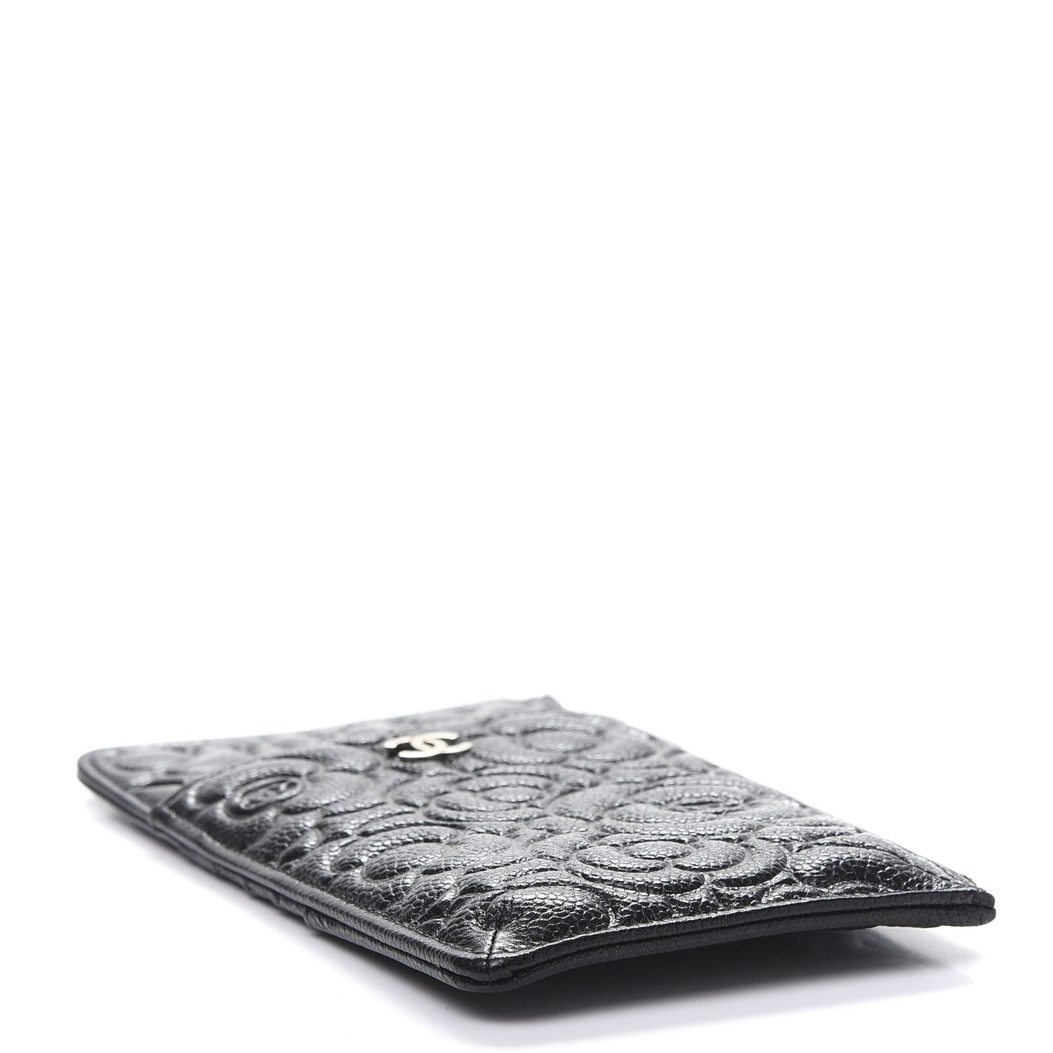 Chanel Caviar Camellia Embossed Classic Flat Wallet Pouch Black 4 of 10