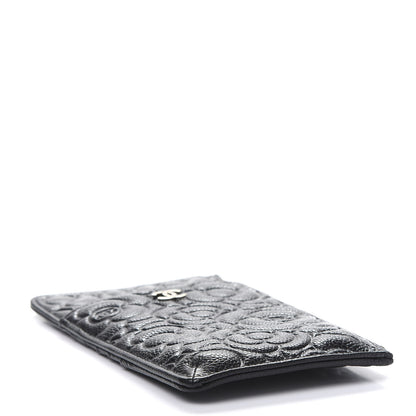 Chanel Caviar Camellia Embossed Classic Flat Wallet Pouch Black 4 of 10