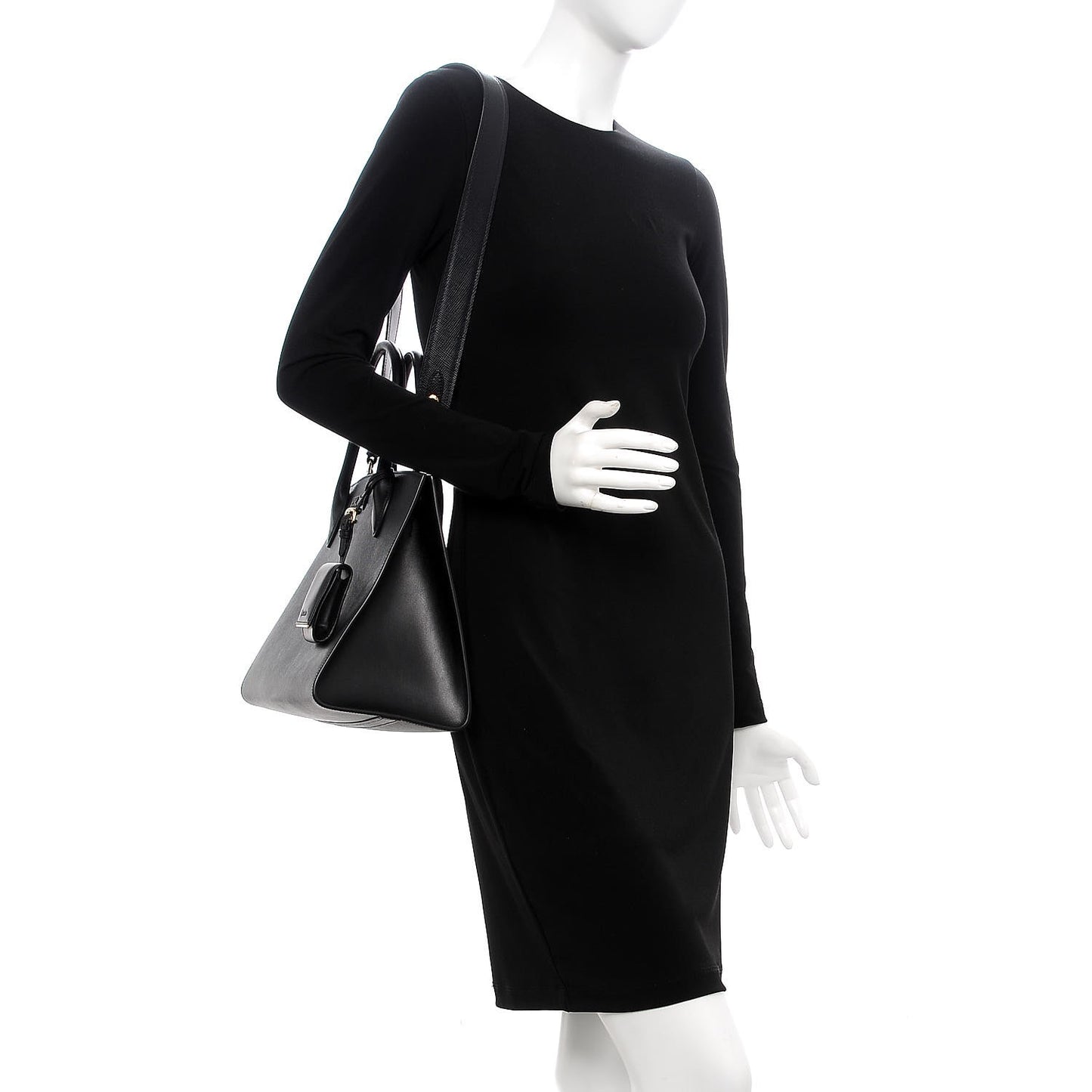 Saffiano Cuir Calfskin Large Monochrome Top Handle Tote Black