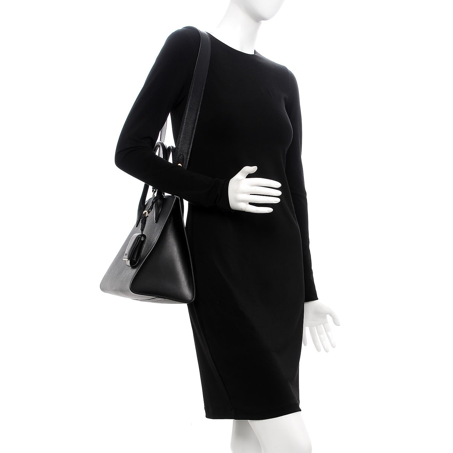 Prada Saffiano Cuir Calfskin Large Monochrome Top Handle Tote Black 2 of 9