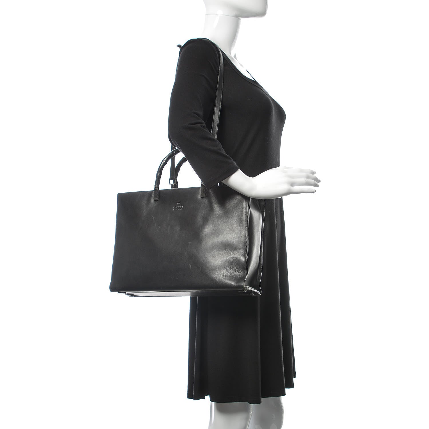 Gucci Calfskin Bamboo Top Handle Bag Black 2 of 29