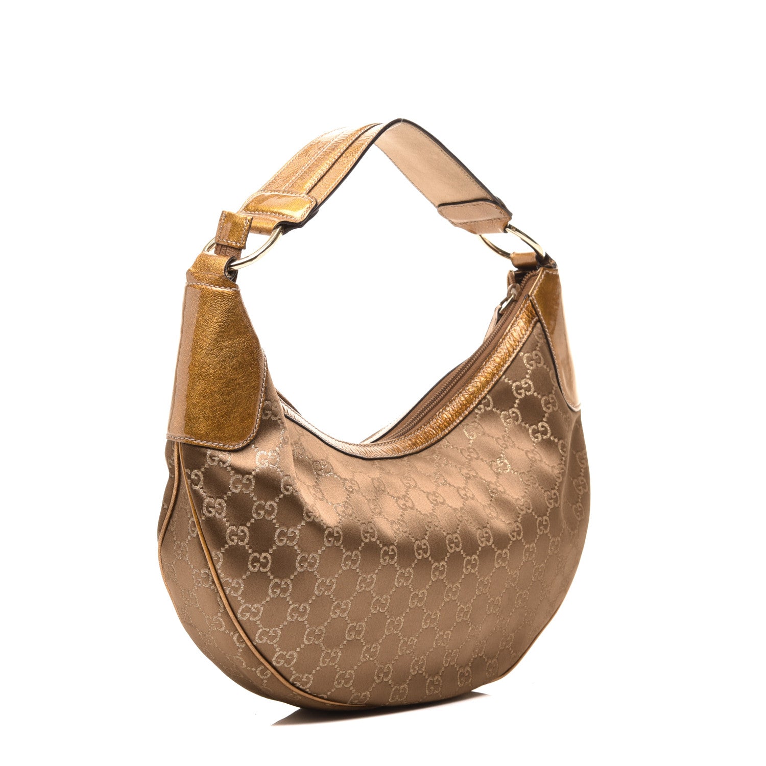 Gucci Satin Monogram Half Moon Hobo Bronze 3 of 9