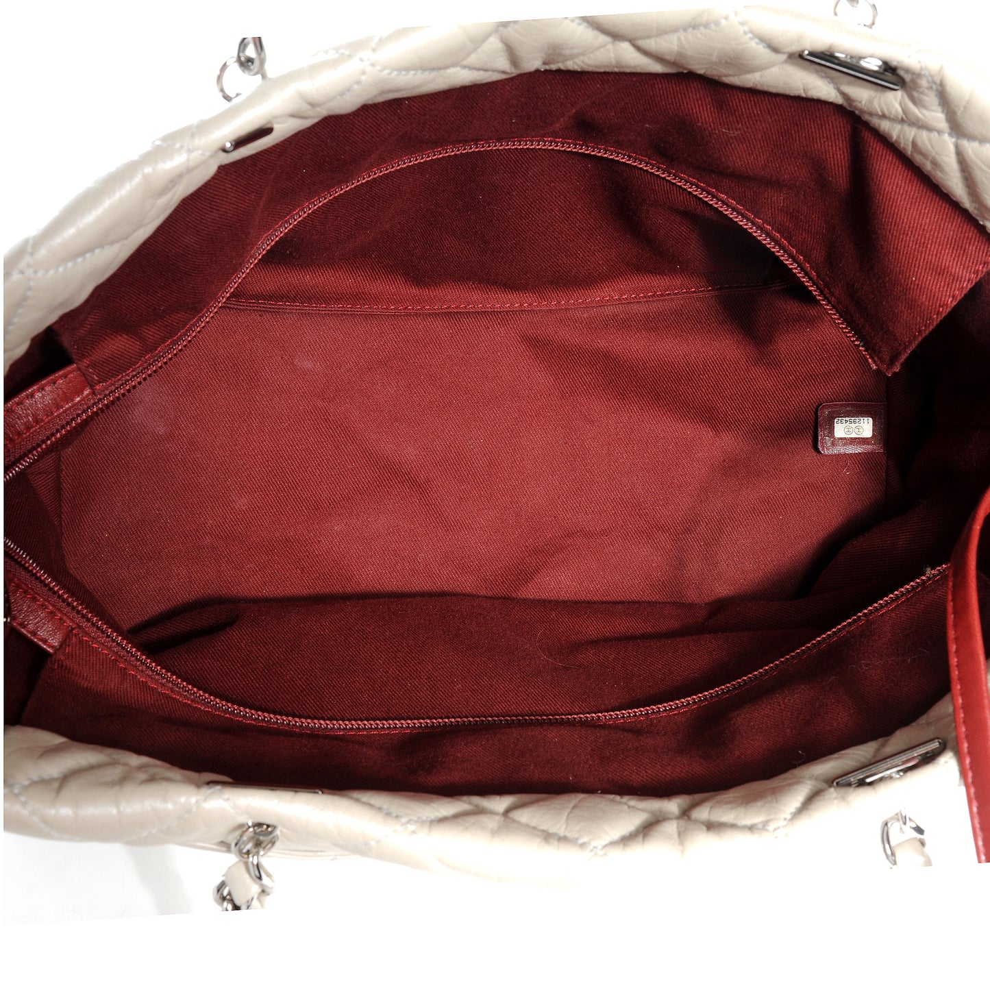 Leather Quilted Cotton Club Large Tote Pearl