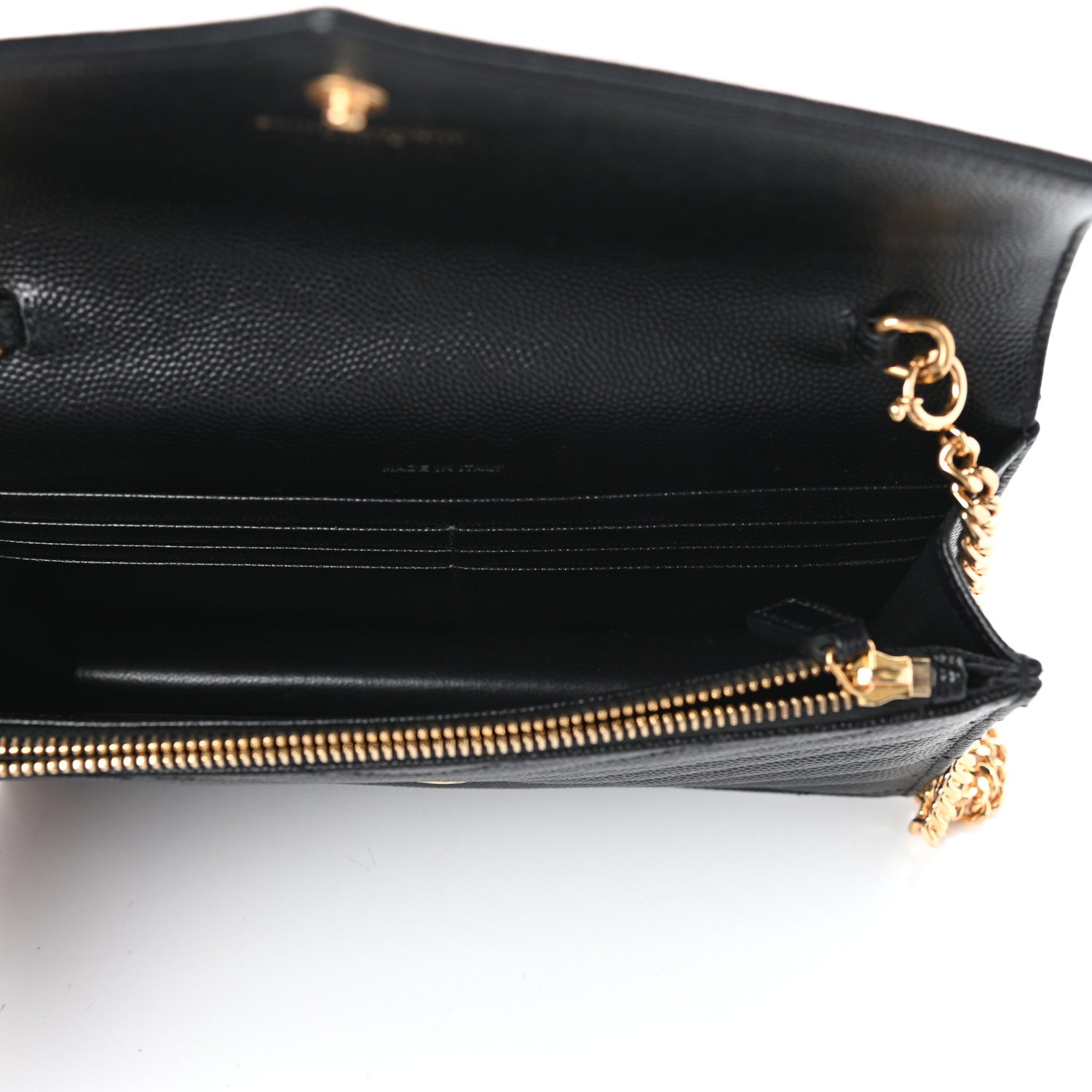 Saint Laurent Grain De Poudre Matelasse Chevron Monogram Envelope Chain Wallet Black 5 of 10