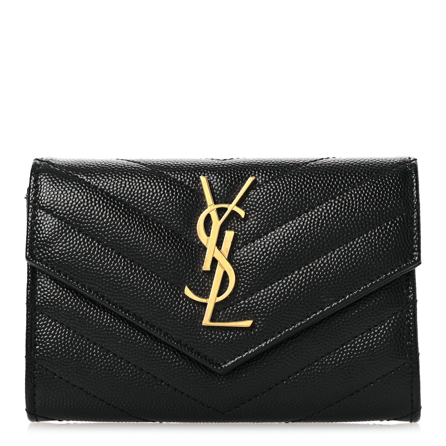 Saint Laurent Grain De Poudre Matelasse Chevron Small Monogram Envelope Wallet Black 1 of 7