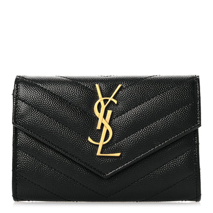 Saint Laurent Grain De Poudre Matelasse Chevron Small Monogram Envelope Wallet Black 1 of 7
