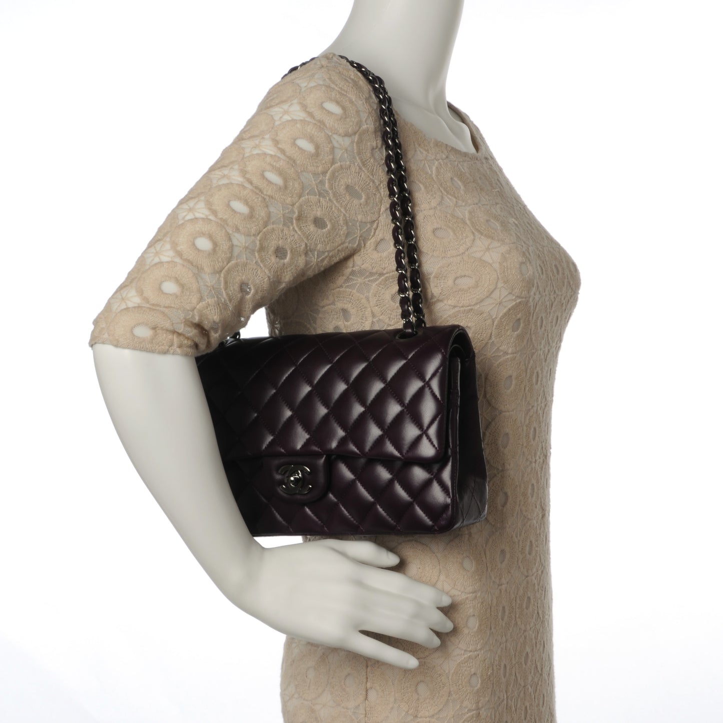 Lambskin Medium Double Flap Plum
