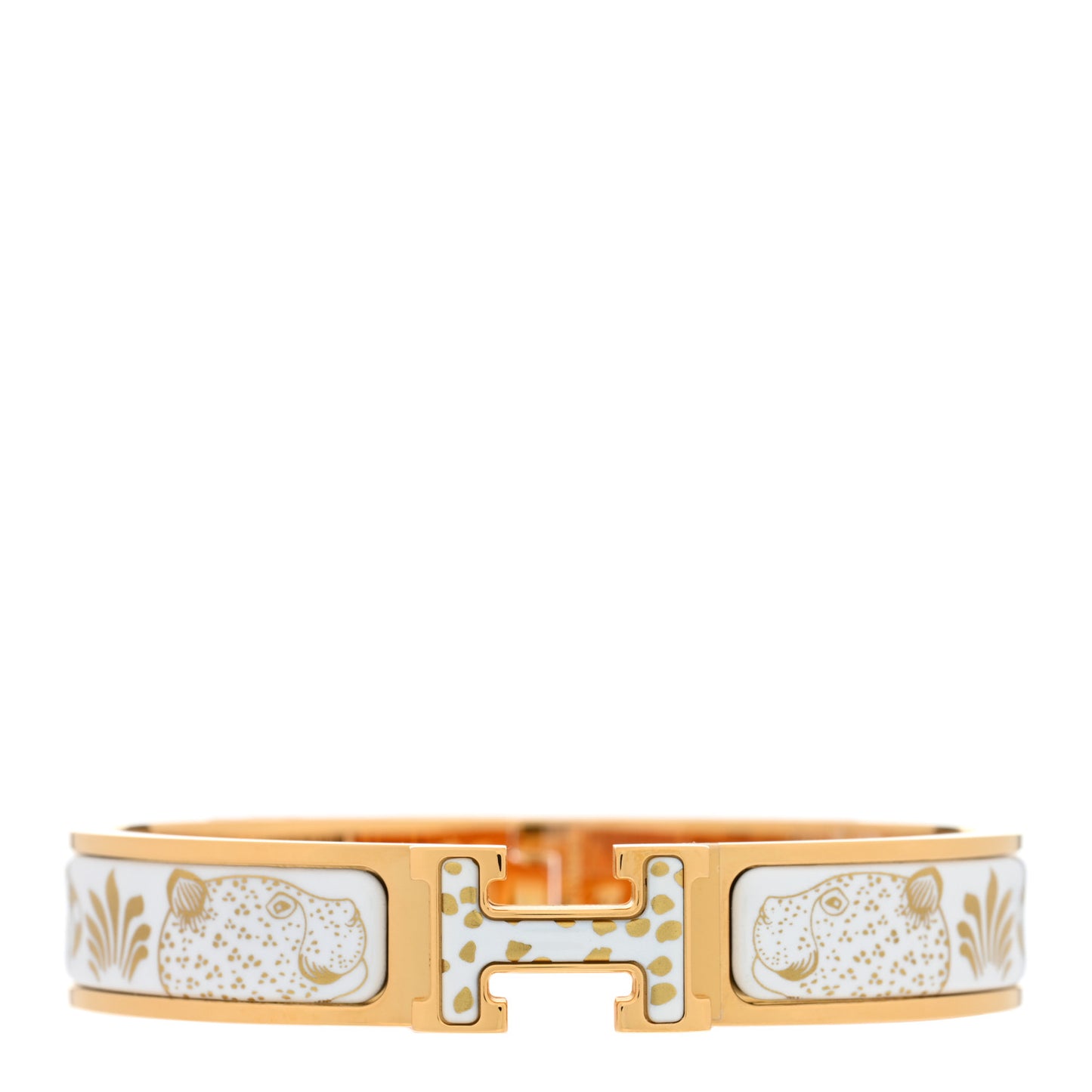Enamel Printed Narrow Leopards Clic Clac H Bracelet PM Jaune Or White