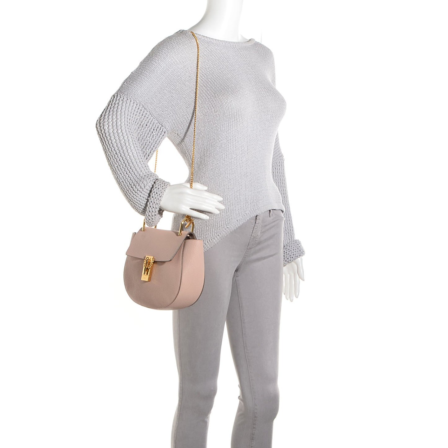 Grained Calfskin Drew Shoulder Bag Cement Pink