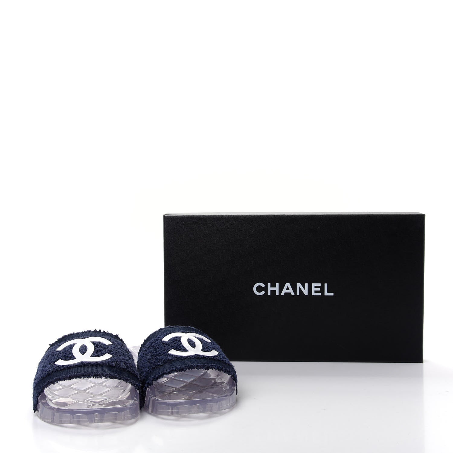 Chanel PVC Transparent Fabric CC Flat Slide Sandals 37 Navy 9 of 9
