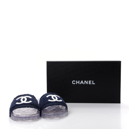 Chanel PVC Transparent Fabric CC Flat Slide Sandals 37 Navy 9 of 9