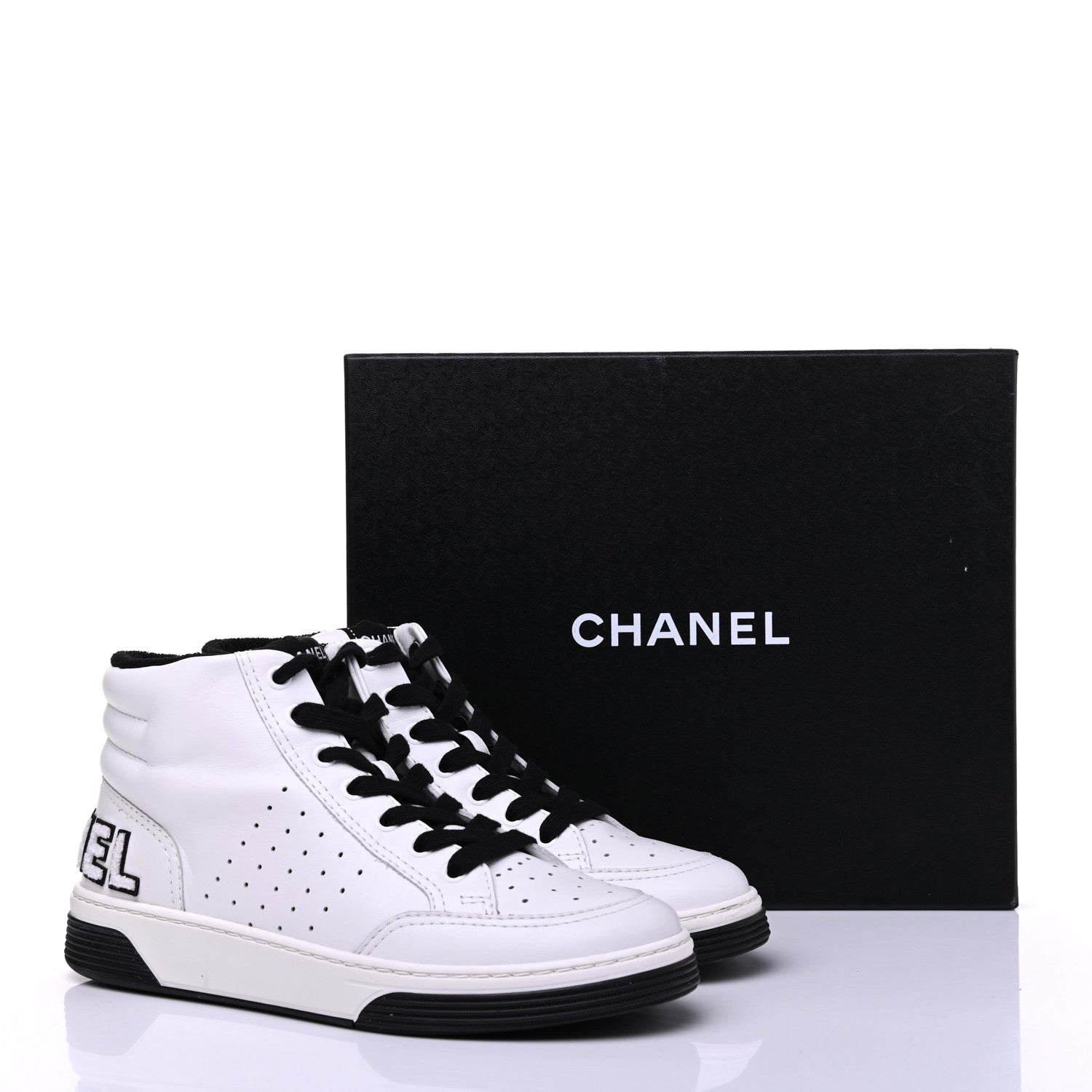 Chanel Calfskin Womens Logo High Top Sneakers 39 Black White 13 of 13