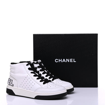 Chanel Calfskin Womens Logo High Top Sneakers 39 Black White 13 of 13