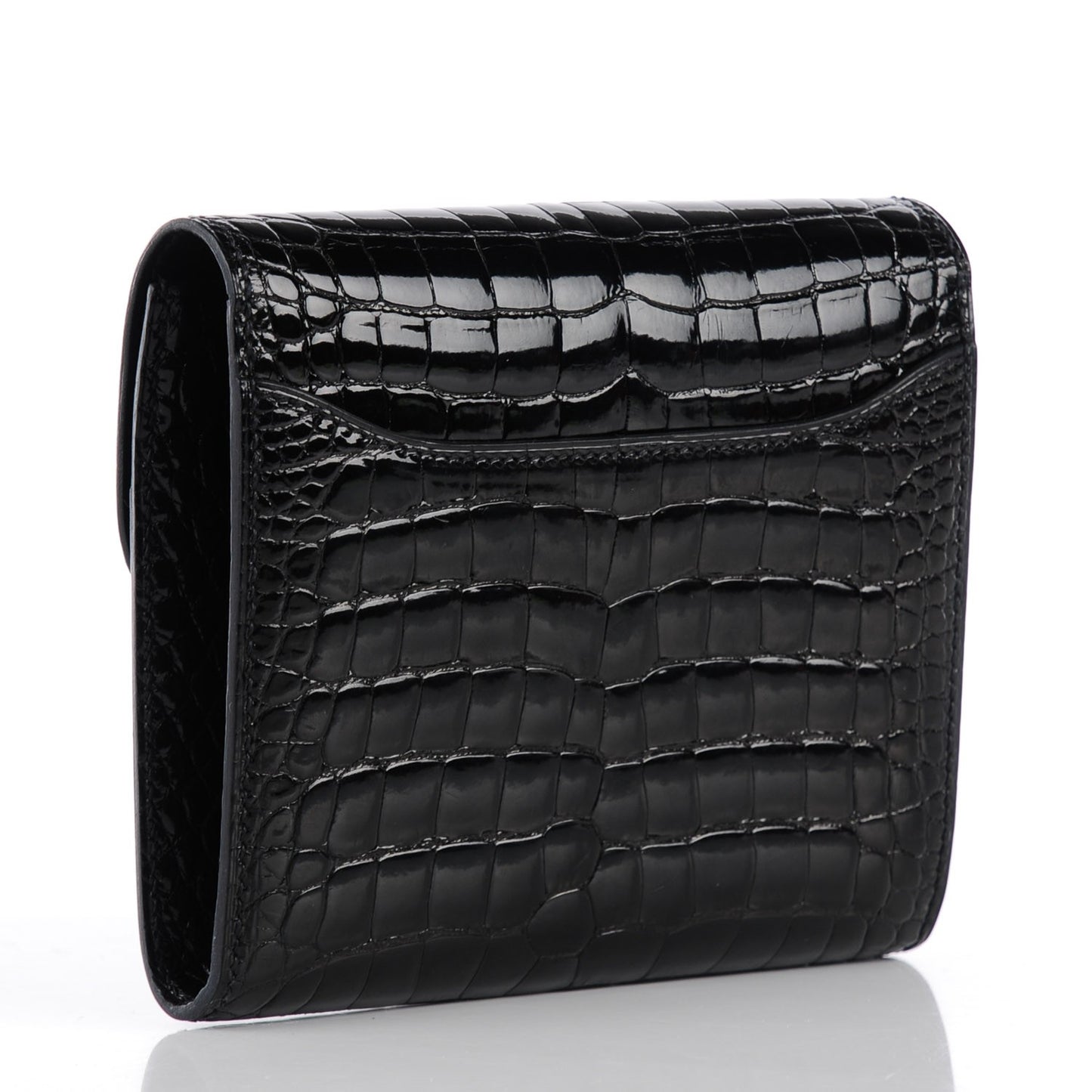 Shiny Alligator Constance Short Wallet Black