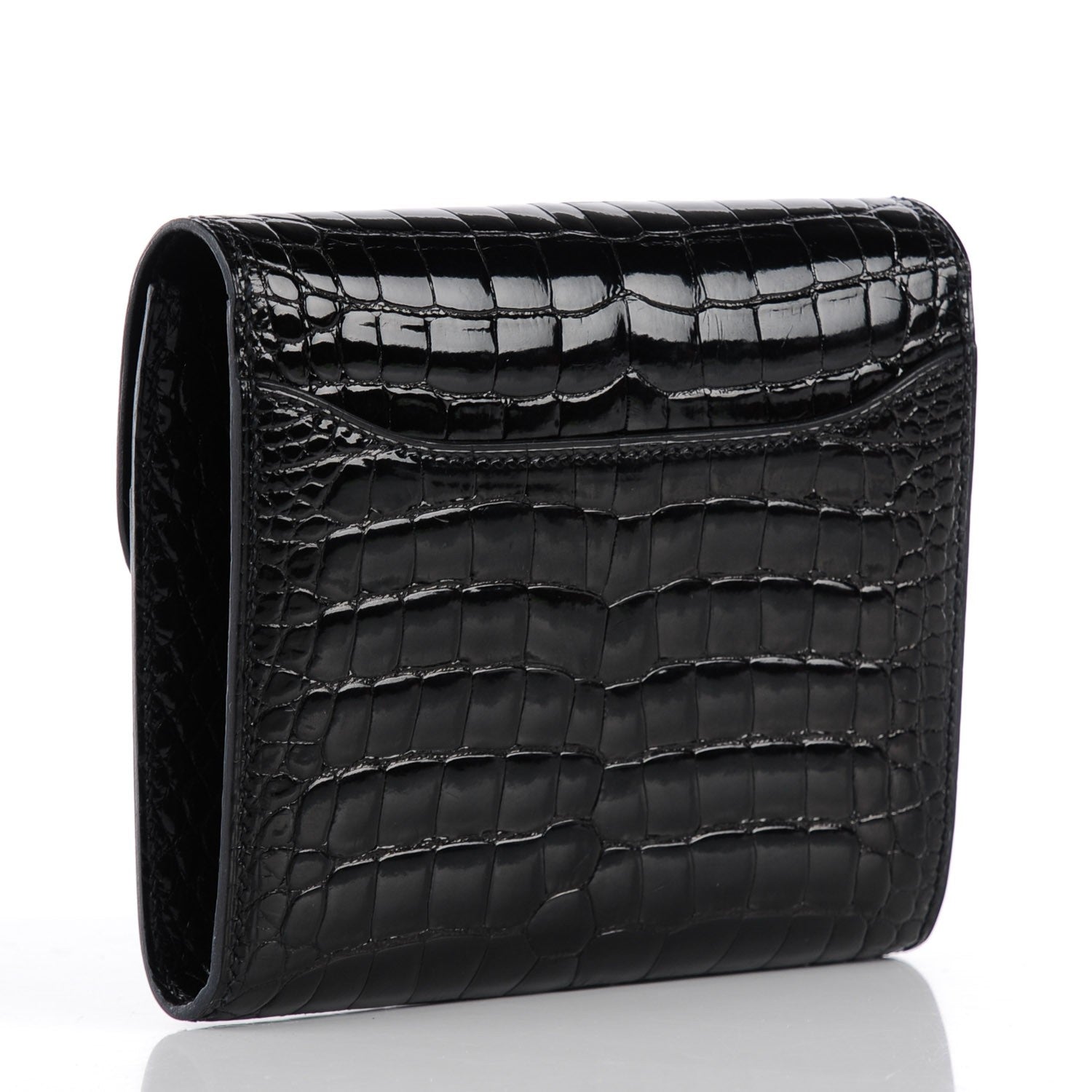 Hermes Shiny Alligator Constance Short Wallet Black 3 of 14