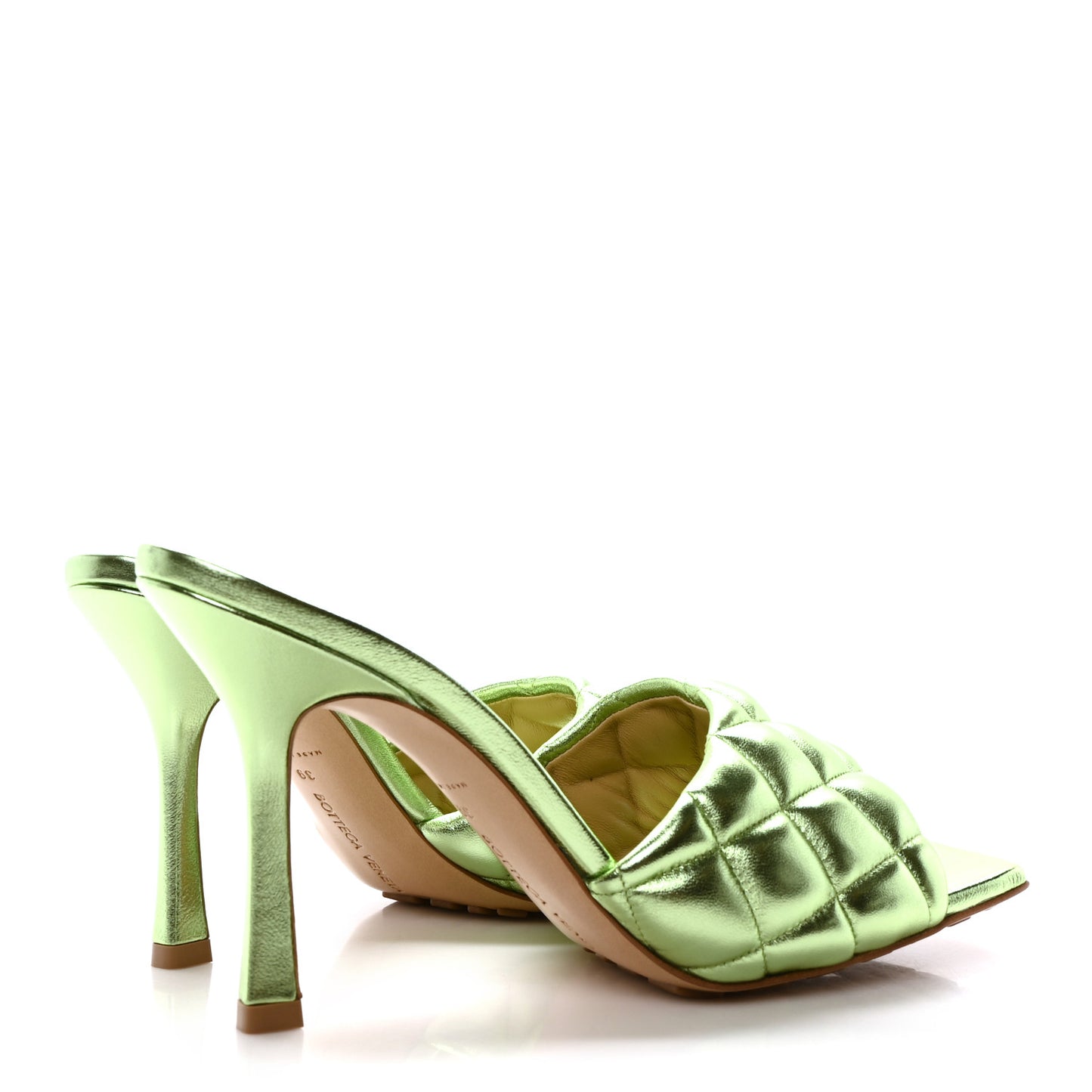 Metallic Nappa Reflection Matelasse Padded Mule Sandals 39 Pistachio