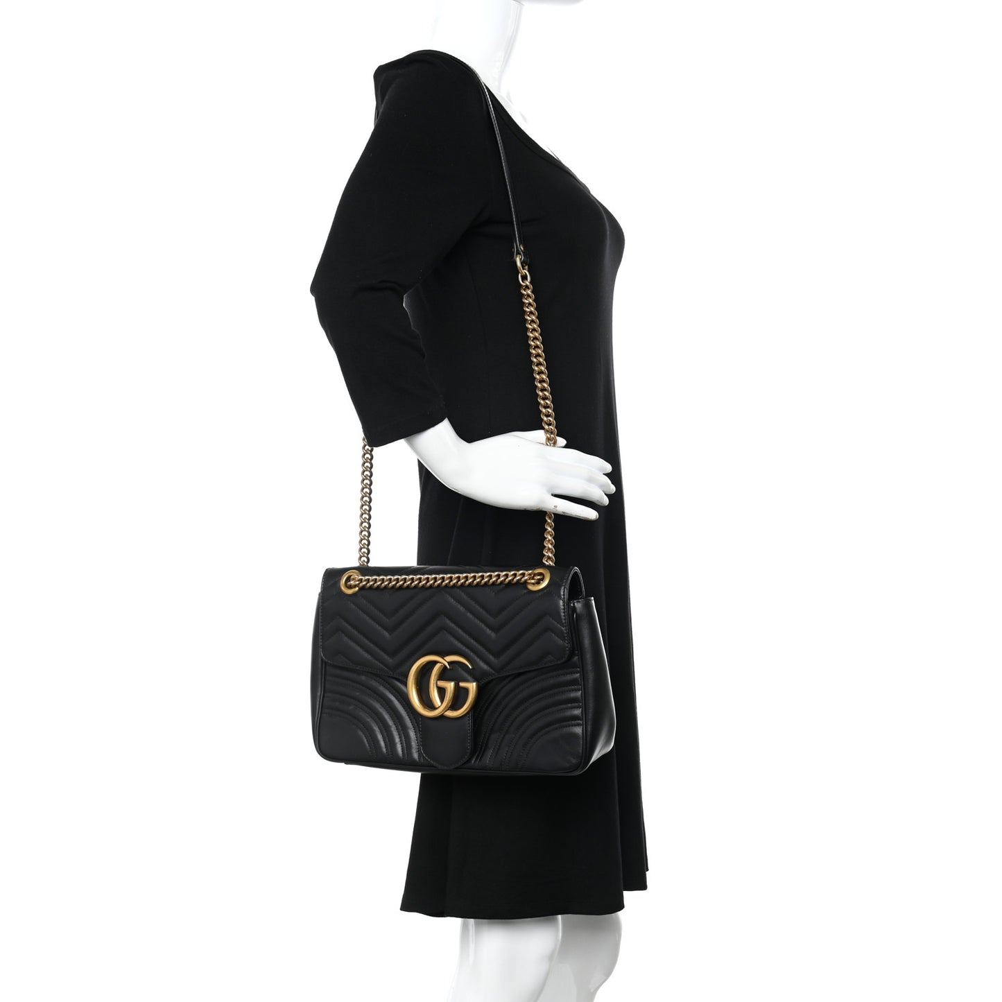 Calfskin Matelasse Medium GG Marmont Shoulder Bag Black